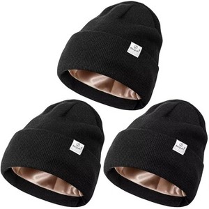 SENPUKI 3 Pack Satin Lined Winter Beanie Hats for Women Men,Silk Lined Beanie Knit Soft Warm Cuffed Hat - 1 of 1