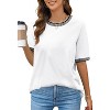 Womens Round Neck Tops Short Sleeve Color Block Ribbed Knit Top Blouse - 4 of 4