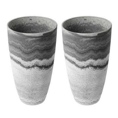 Algreen 43429 Acerra 12 Inch Diameter x 20 Inch Tall Curved Yard and Patio Vase Garden Flower Plant Planter Pot, Marble (2 Pack)
