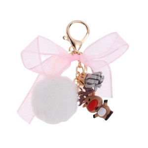 Unique Bargains Christmas Double Ring and Lobster Clasp Plush Mesh Metal Keychain 1 Pc - 1 of 4
