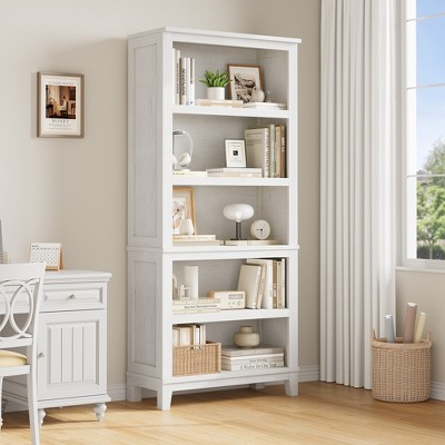 5 Tier Bookcase with Adjustable Shelves, 71" Tall Bookshelf w/ Wooden Legs, Farmhouse Bookcase for Living Room Office