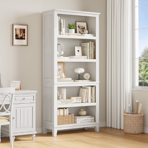 5 Tier Bookcase with Adjustable Shelves, 71" Tall Bookshelf w/ Wooden Legs, Farmhouse Bookcase for Living Room Office - 1 of 4
