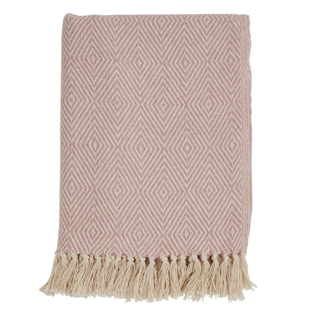 Photos - Duvet 50"x60" Soft Cotton Diamond Weave Throw Blanket Pink - Saro Lifestyle: Year-Round Comfort, Machine Washable, Traditional Sty