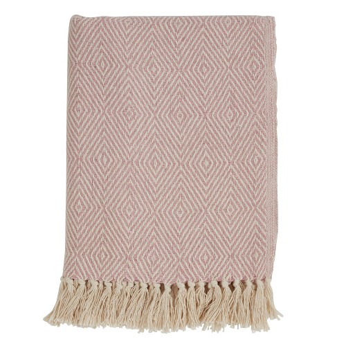 50"x60" Soft Cotton Diamond Weave Throw Blanket Pink - Saro Lifestyle