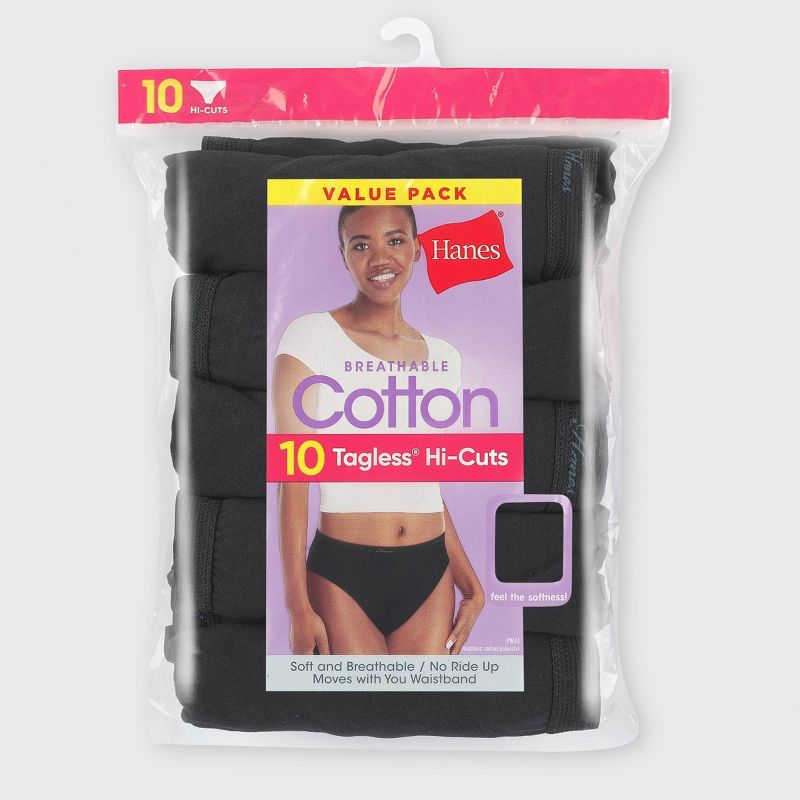 Hanes Women's 10pk Cotton Classic Hi-Cut Underwear - Black, 2 of 5