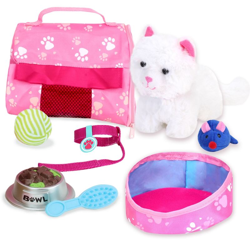 Sophia’s White Plush Kitty Cat and Accessories Set for 18" Dolls, 1 of 9