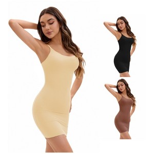 INSPIRE CHIC Women's 3 Packs Adjustable Spaghetti Strap Cami Full Slips Tummy Control Under Dress Nightwear - 1 of 4