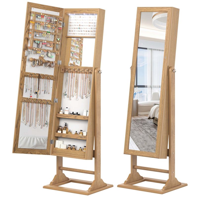 Costway Jewelry Cabinet Full-Length Mirror Lockable Jewelry Armoire with 6 Lights Beige/Natural, 2 of 11