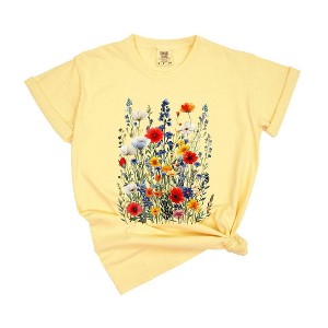 Simply Sage Market Women's Blue and Red Wildflowers Short Sleeve Garment Dyed Tee - 1 of 4