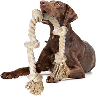 Attop Dog Rope Toys Aggressive Chewers, Tough Cotton Chew Toy, 3 Feet 5 Knots Indestructible, Tug of War Dog Pull Rope Teeth Cleaning
