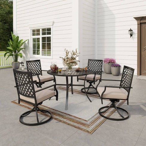 Black metal patio chairs with cushions hot sale