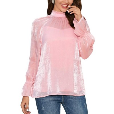 Whizmax Women Long Puff Sleeve Turtleneck Mesh Blouse Going Out Fall Party Night Elegant Tops Cute Women Trendy Blouse