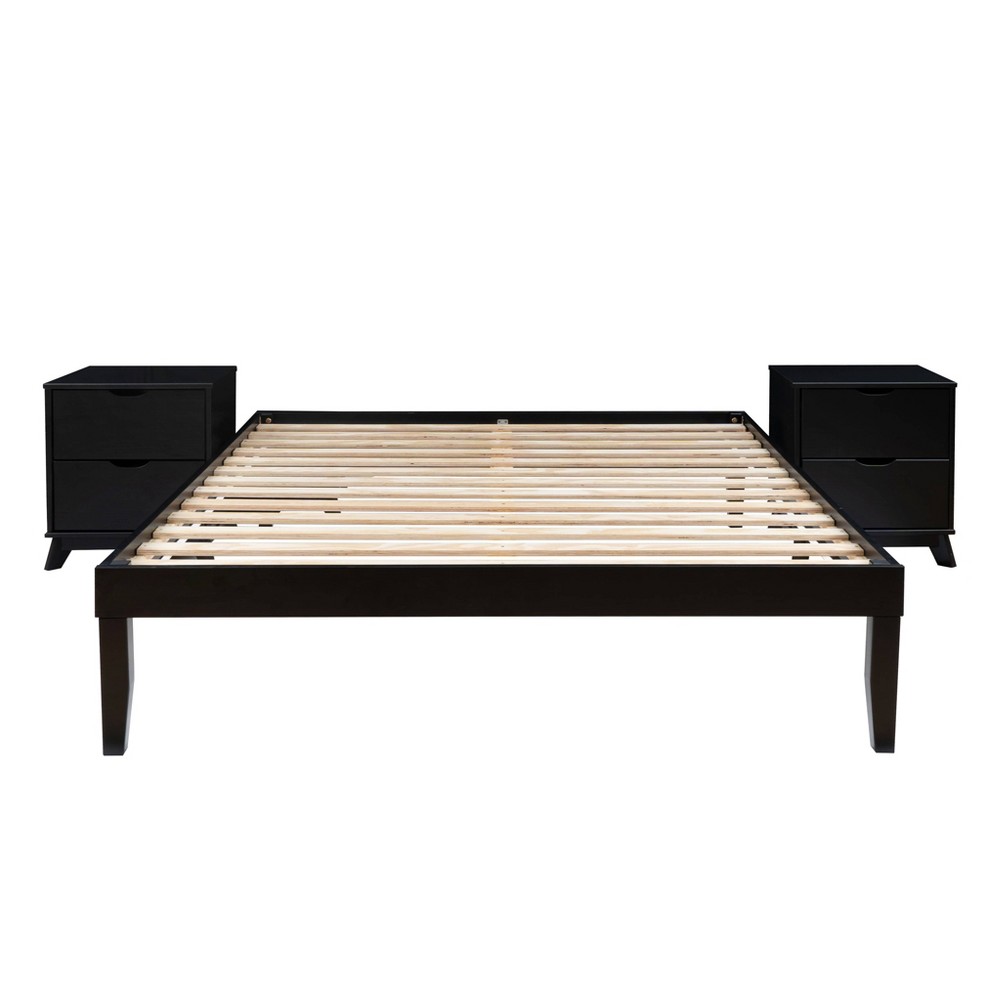 Powell Pensy Queen Platform Bed and 2 Nightstands Black