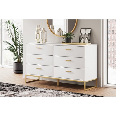 Socalle White and Gold 6-Drawer Double Dresser