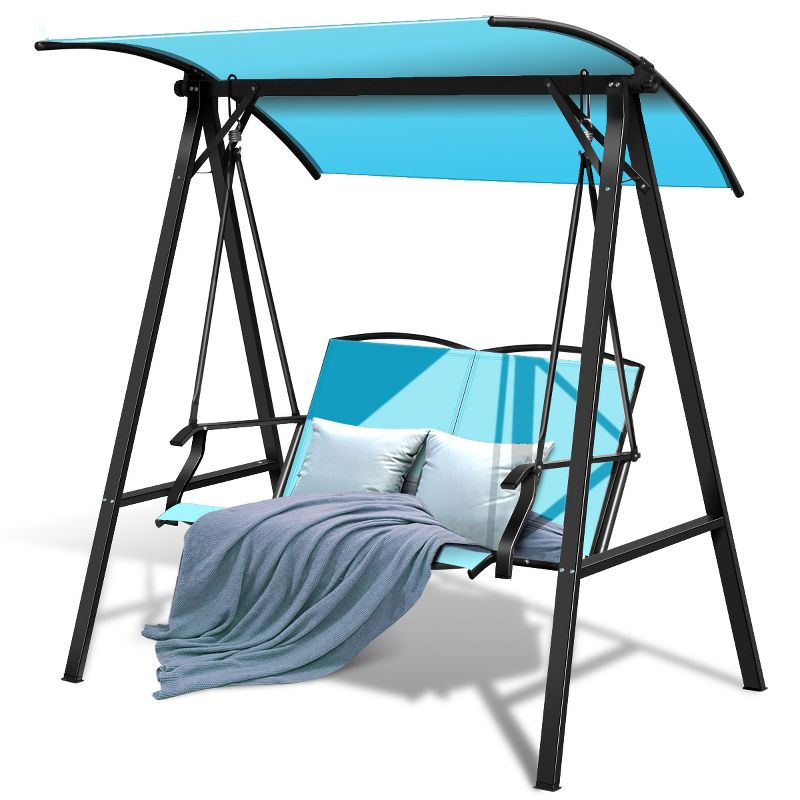 Tangkula Outdoor Patio Swing Loveseat Hammock Hanging Chair Turquoise, 2 of 9