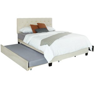 Bellemave Modern Velvet Queen Bed With Twin Trundle and 2 Storage Drawers,Beige - 1 of 4