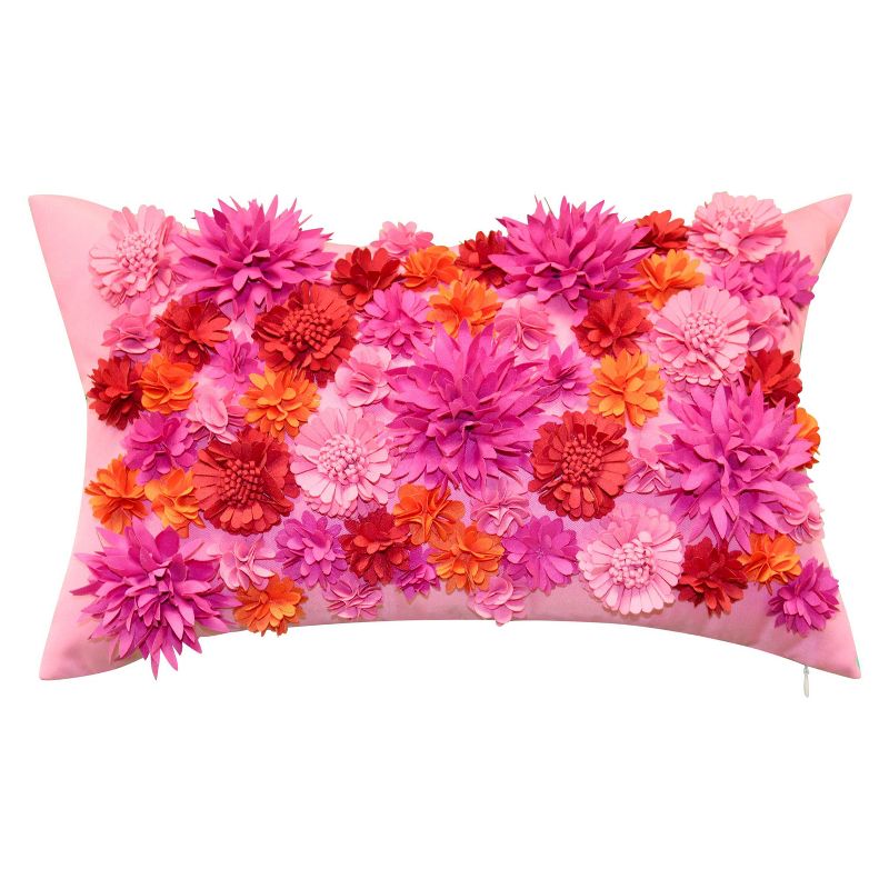 20" x 12" Floral Bouquet Dimensional Decorative Lumbar Patio Throw Pillow - Edie@Home, 1 of 7