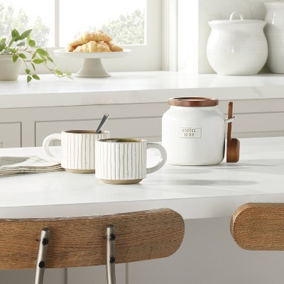 12oz Stoneware Coffee Canister with Wood Lid &#38; Scoop Cream/Brown - Hearth &#38; Hand&#8482; with Magnolia