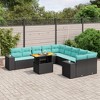 vidaXL 11 Piece Patio Sofa Set with Cushions Black Poly Rattan - 2x Corner + 6x Middle + Table - 2 of 4