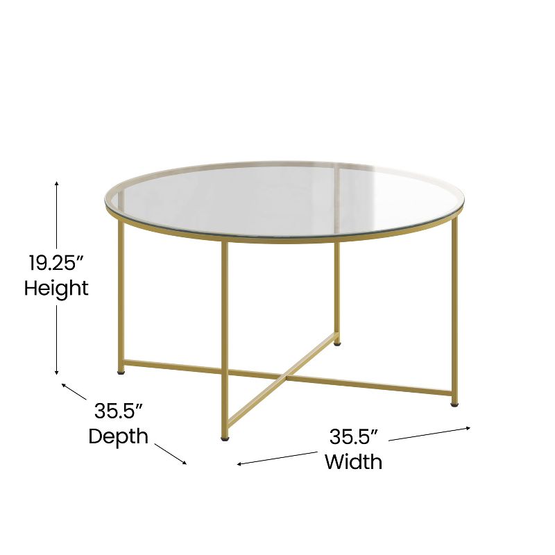 Emma and Oliver Glass Living Room Coffee Table with Crisscross Metal Frame, 4 of 9