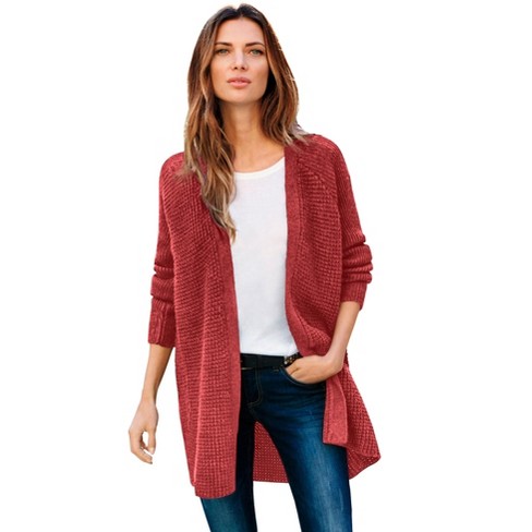 Ellos Women's Plus Size Open Front Waffle Cardigan, 4x - Maroon