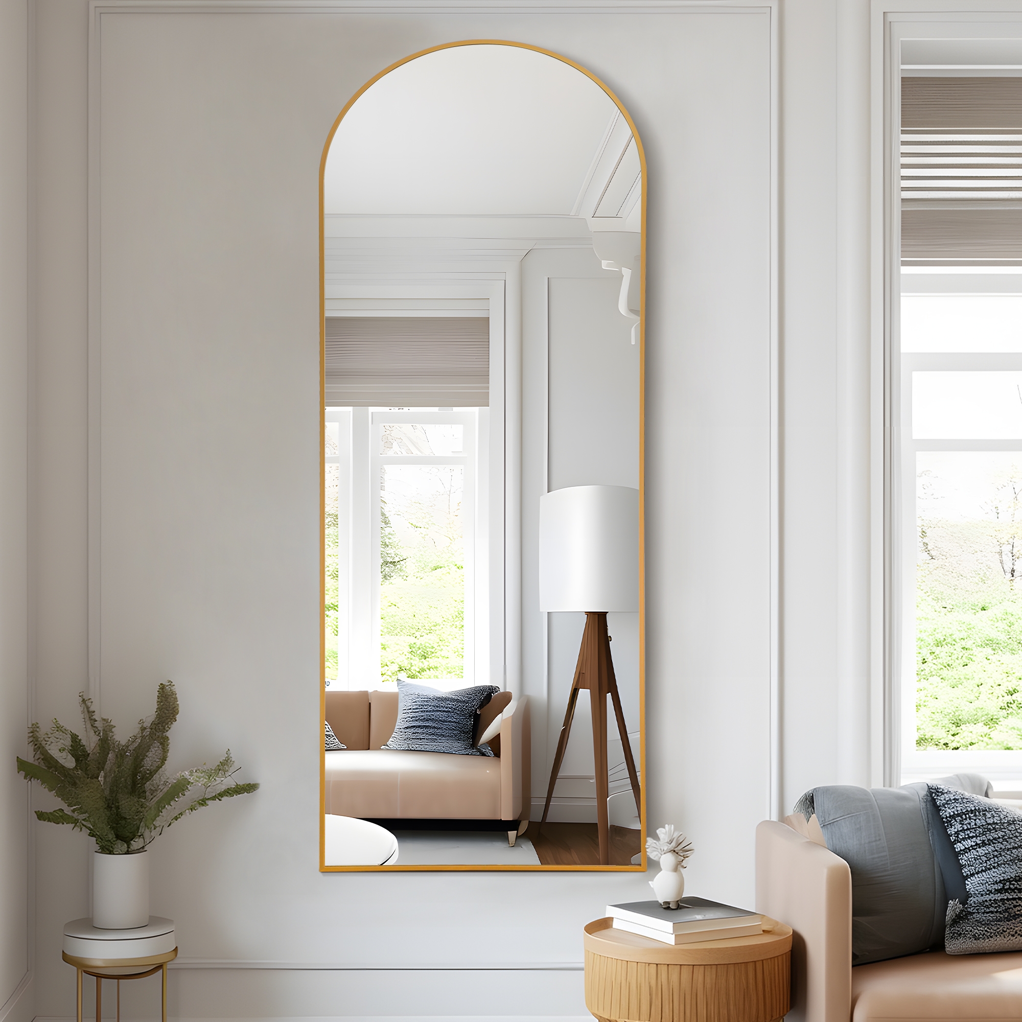 Dovelina Modern Metal Frame Arched Mirror Decorative Wall Mirror Large Mirror Large Mirror - 64"x21", Gold