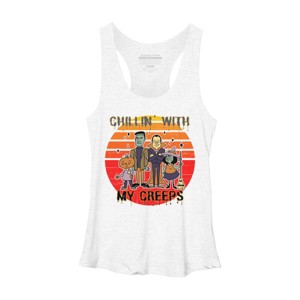 Women's Design By Humans Chillin with my creeps 80's style halloween characters By MerchHQ Racerback Tank Top - 1 of 3