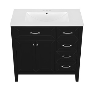 ChicFurnit Bathroom Storage Cabinets Bathroom Floor Storage Cabinet Functional Bathroom Cabinet with Drawer for Bathroom, Black, 36.02"*18.31"*35.7" - 1 of 4