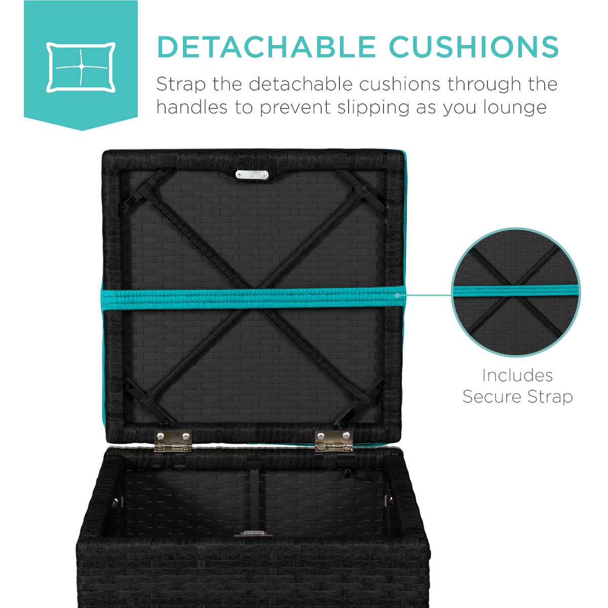 Best Choice Products Set of 2 Wicker Ottomans, Multipurpose Furniture w/ Removable Cushions - Brown/Beige - thumbnail 10