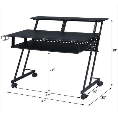 Vynxaria Black Music Recording Studio Desk Computer Desks with Keyboard Tray Ergonomic Design for Pro Setups