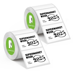 Nelko Set of 2 40x30mm White Label Paper Rolls - 1 of 3