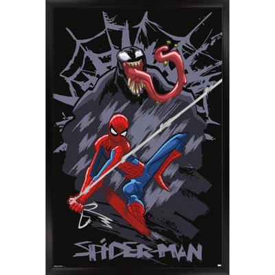 Trends International Marvel Spider-Man: Inked - Venom Framed Wall Poster Prints Black Framed Version 22.375" x 34"