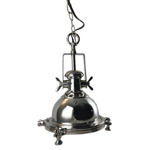 Beachcombers 11.5" x 13" x 18" Stainless Steel Porthole Chain Hanging Pendant Lamp - 1 of 2