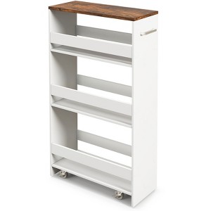 Tangkula 8" Slim Rolling Storage Cart 4-Tier Kitchen Storage Cart on Wheels Mobile Serving Cart w/ Handle & Open Shelves - 1 of 4