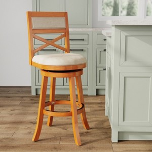 FURNIinspire Counter And Bar Stools Swivel Bar Stool Counter Stool, Vintage Bar Chair With Backrest, Natural Frame, Beige Fabric Seat, 24"*24"*45" - 1 of 4