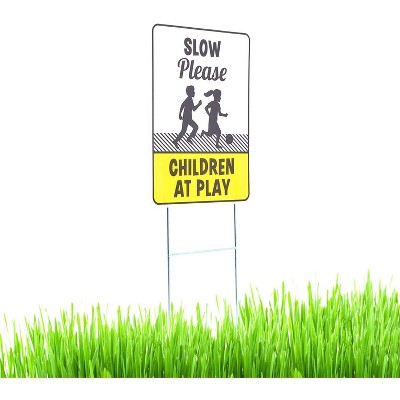 Okuna Outpost Metal Yard Sign with Stakes, Slow Please Children at Play, 9" x 12"