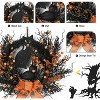 22" Halloween Wreath, Halloween Spooky Black Cat Wreath with Owl and Roses, Halloween Door Decorations Artificial Wreath for Home Party - 2 of 4