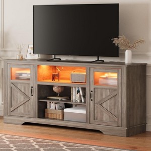 LED TV Stand for 65/60/55 Inch TV, Entertainment Center With Storage Cabinets and Barn Doors, Modern Media Console Table With Open Shelves - 1 of 4