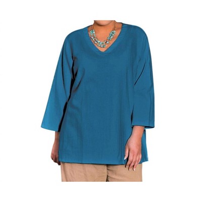 Women's Crinkle Cotton Long Sleeve Tunic - Plus - On The Plus Side