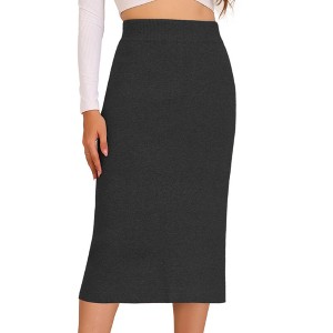 INSPIRE CHIC Women's High Waist Stretchy Rib Knit Slit Hem Pencil Bodycon Sweater Skirt - 1 of 4