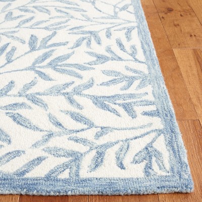 Ivory and Blue Floral Hand-Tufted Wool Square Rug