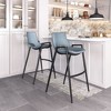 Faux Leather Barstool 39" H Azure Gray With Black Powder Coated Steel Frame and Armrests by Zuo Modern (Set of 2) - 3 of 4