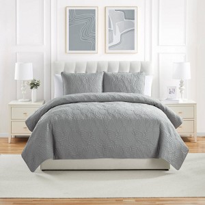 VCNY 3pc King Ocean Square Pinsonic Quilt Set Gray: Hypoallergenic, Embroidered, Nautical Style - 1 of 4