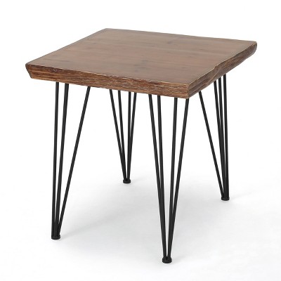 Christopher Knight Home 33.5" Chana Industrial Live Edge Square Dining Table Natural: 4-Seat Kitchen Table, Iron Frame