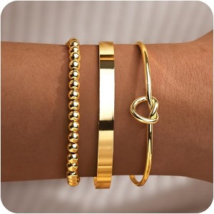 Gold Bracelets for Women Non Tarnish Dainty 14K Real Gold Plated Bangle Cuff Bracelets Stack for Women - 1 of 4