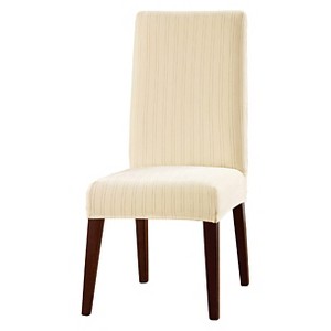 Stretch Pinstripe Short Dining Room Chair Cover Cream - Sure Fit, Ivory