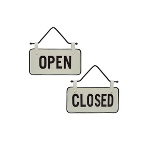 Small White and Black Enamel Open/Closed Wall Sign on Metal Hanger - Foreside Home & Garden - 1 of 4