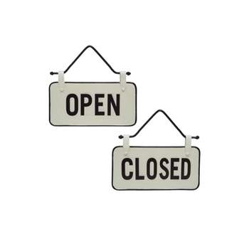 Small White and Black Enamel Open/Closed Wall Sign on Metal Hanger - Foreside Home & Garden