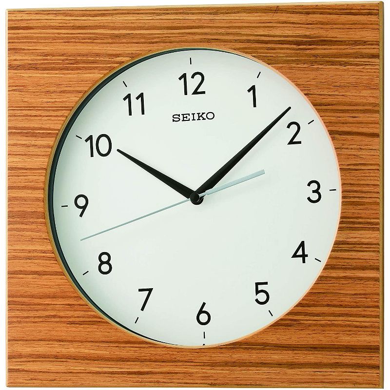 Seiko 12" Dylan Square Wooden Wall Clock, Brown, 1 of 5