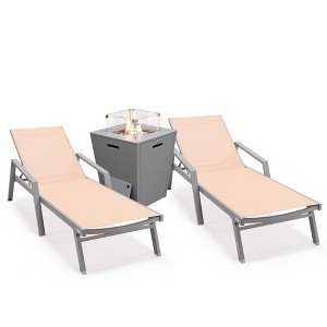 LeisureMod Marlin Patio Lounge Chairs with Arms and Fire Pit Side Table - Grey Trim, Set of 2 - 1 of 4